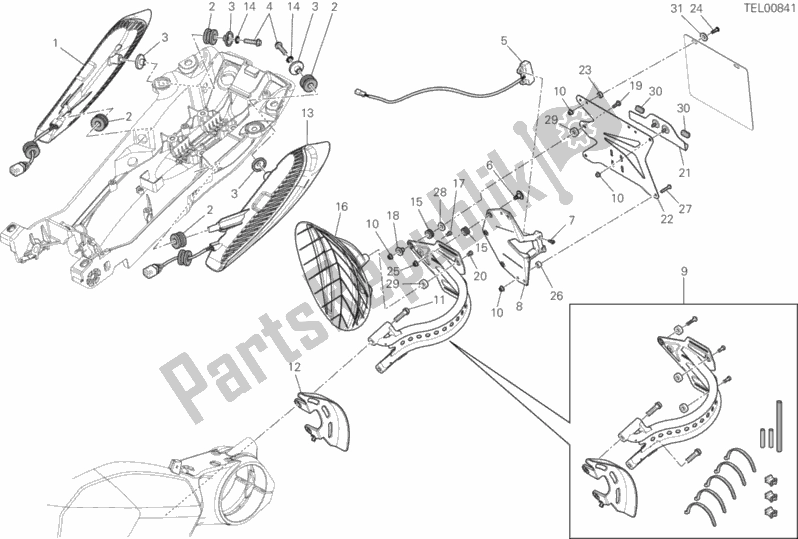 All parts for the 27a - Number Plate Holder - Tail Light of the Ducati Diavel White Stripe Thailand 1200 2014